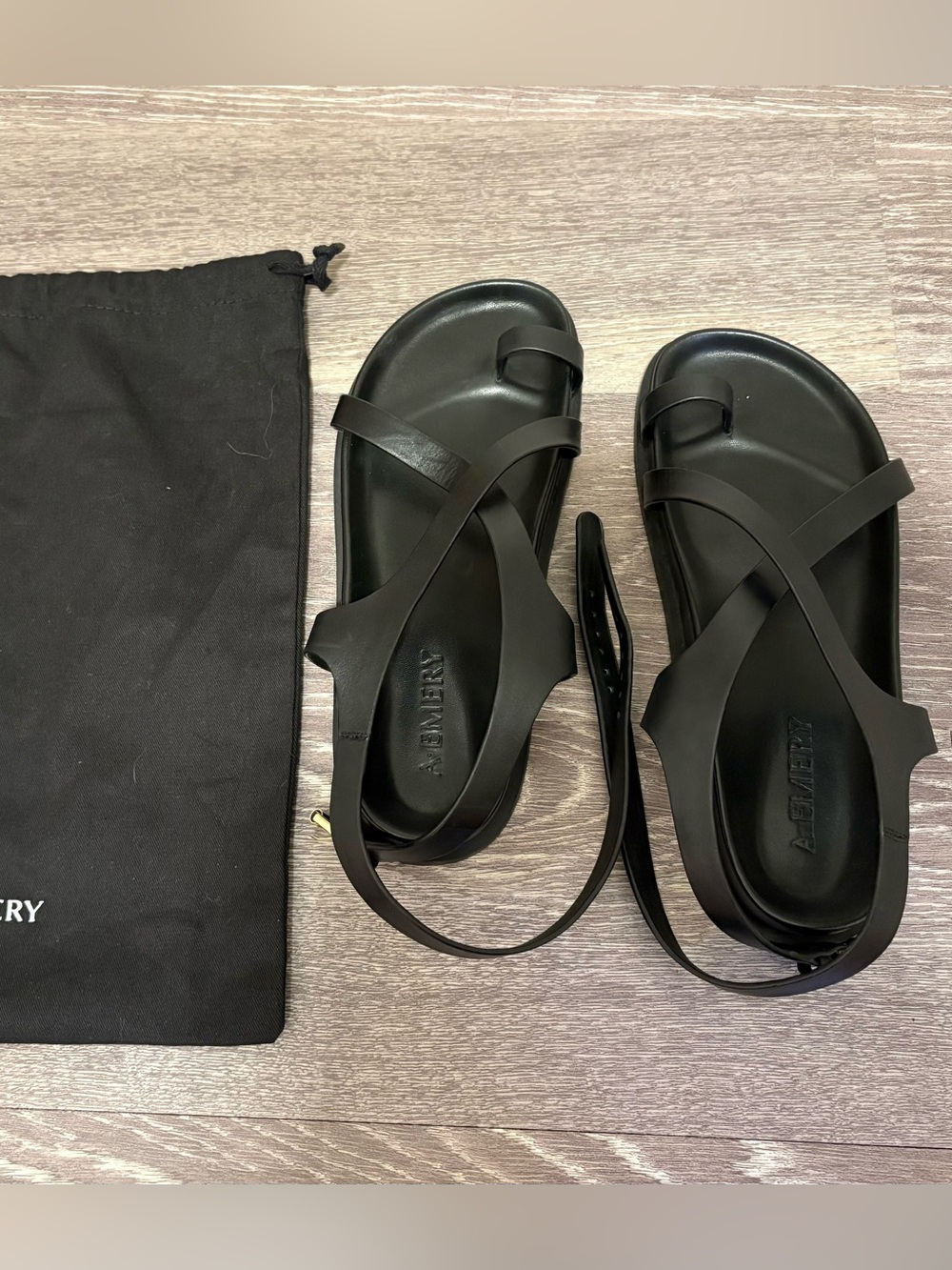 A. Emery Slim Jaden Black Leather Sandals